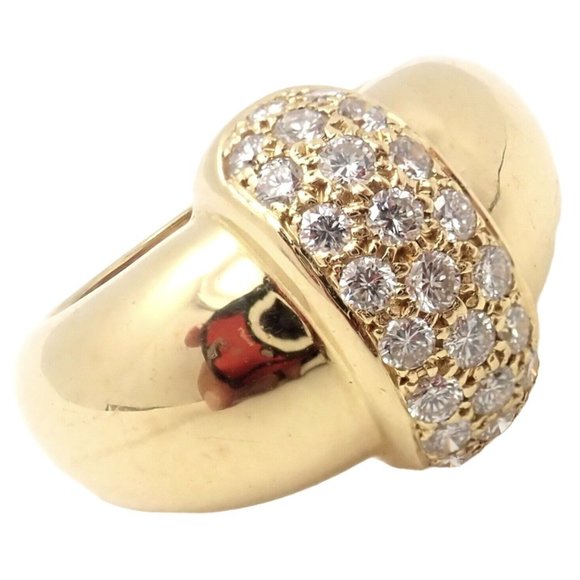Rare! Authentic Van Cleef & Arpels 18k Yellow Gold Diamond Cocktail Ring Sz 5.25 - Picture 1 of 10